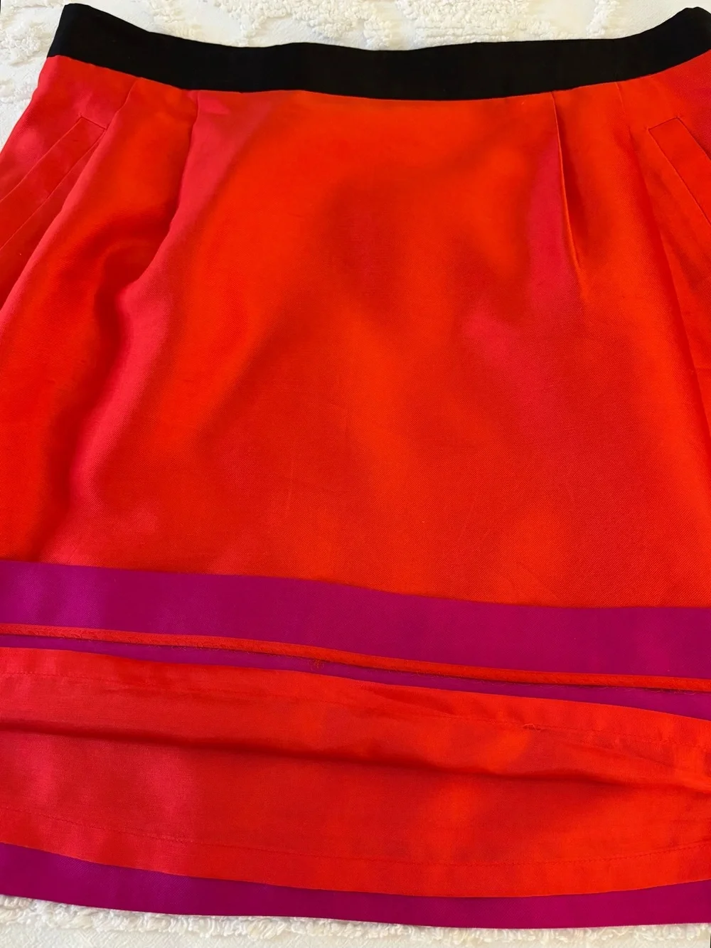 kate spade Skirt Silk Blend Red Pink Black Grosgrain Bow A-Line Pockets lined 12